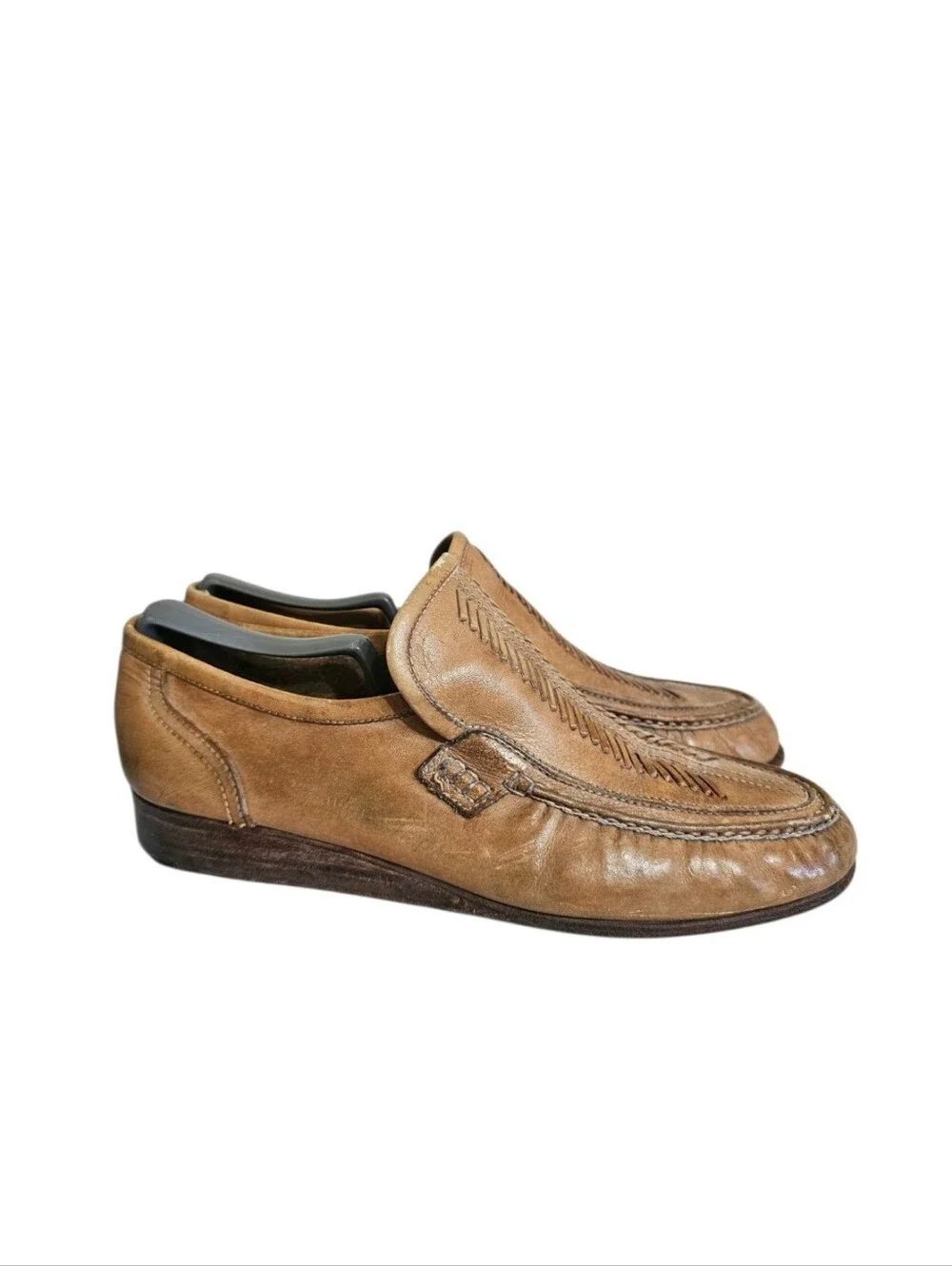1970s vintage Men Woven Leather Platform Loafers 9.5